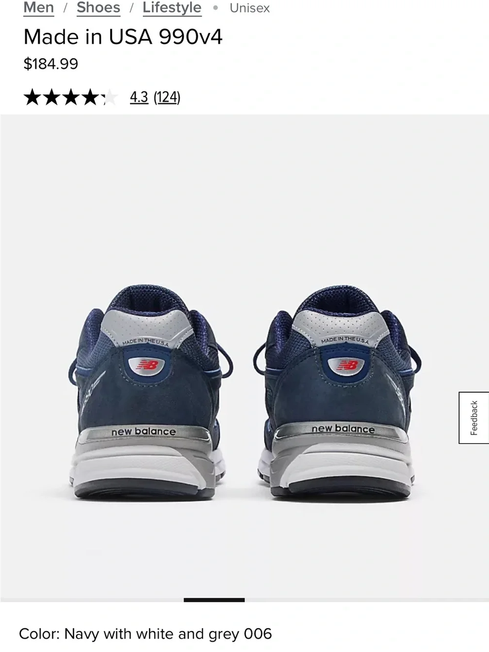 New Balance 990 v 4 navy and grey